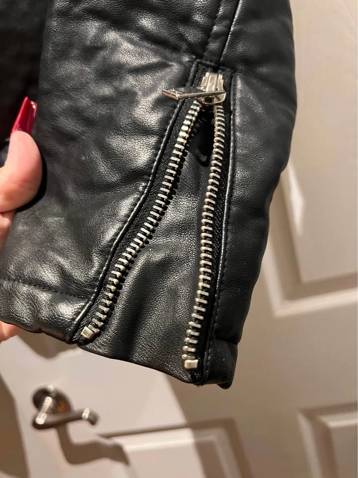 Black Vegan Leather Biker Jacket - Sleek Lining - photo 5