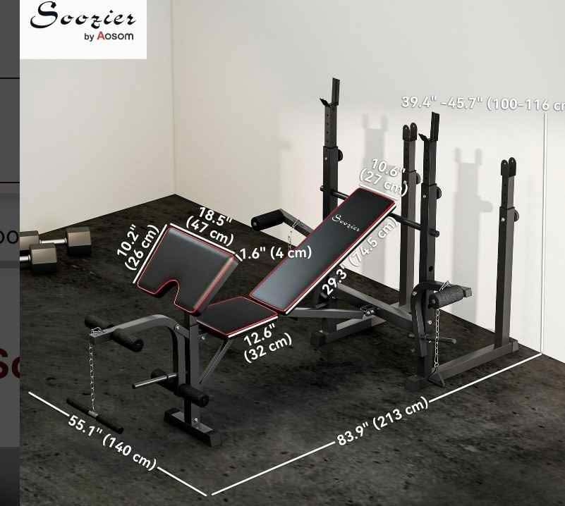 Soozier Weight Bench with Barbell Rack - photo 3