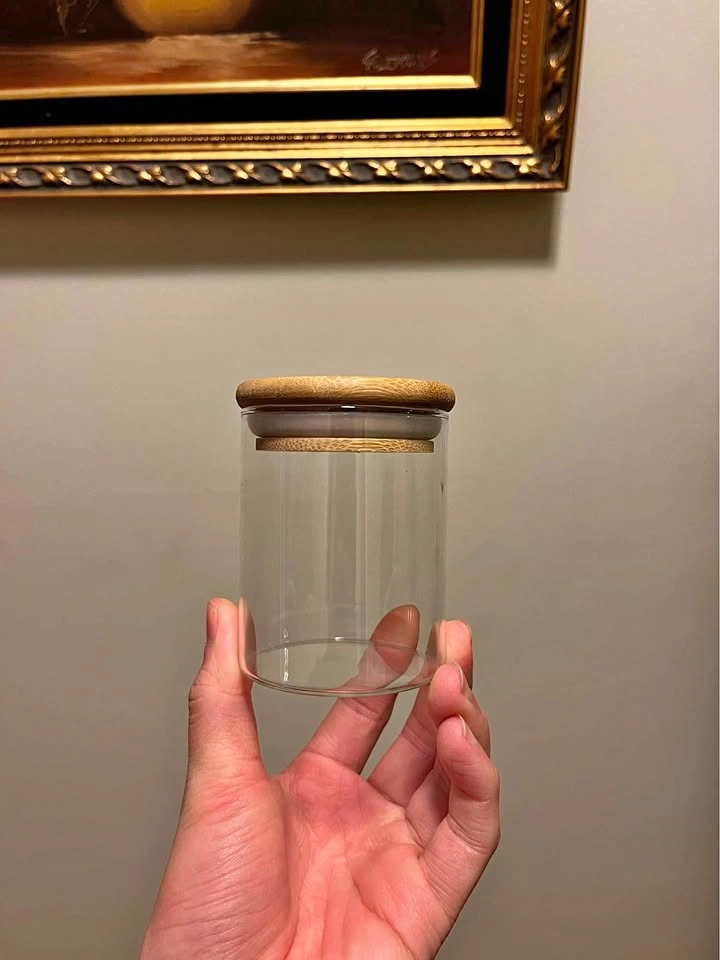 Custom Glass Jar with Bamboo Silicone Lid Food Grade