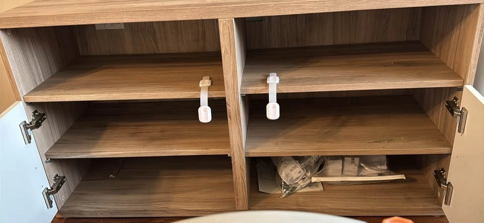 TV Stand with Shelves and Drawers Wood Grain & White (Urgent mov - photo 2