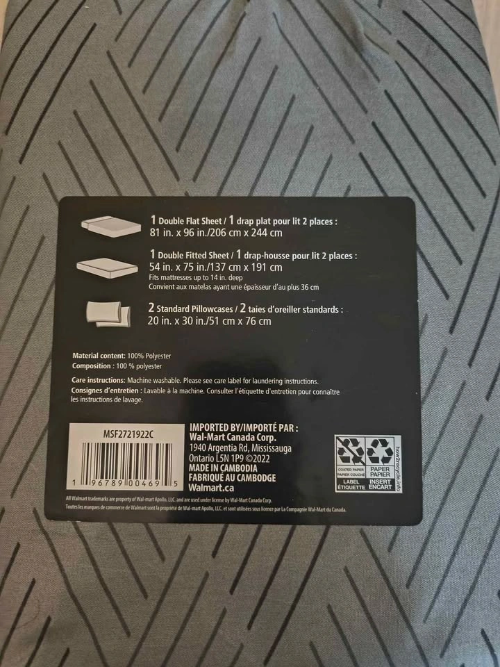 Mainstays Double Microfibre Sheet Set Grey Geometric 4 Piece - photo 2