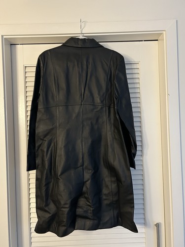 Vtg Wilsons Leather Trench Coat Jacket Black Mid Length 90s Y2K - photo 2