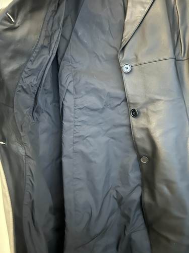 Vtg Wilsons Leather Trench Coat Jacket Black Mid Length 90s Y2K - photo 3