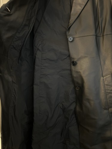 Vtg Wilsons Leather Trench Coat Jacket Black Mid Length 90s Y2K - photo 4