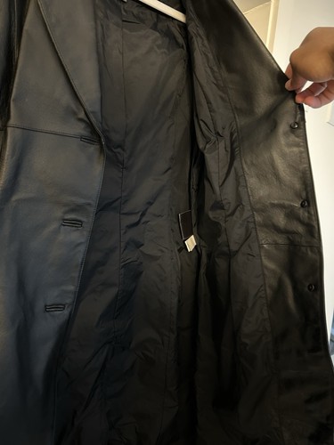 Vtg Wilsons Leather Trench Coat Jacket Black Mid Length 90s Y2K - photo 5