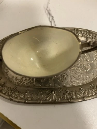 Vintage Silverplate Sugar Bowl with Tray White Enamel Lined - photo 2