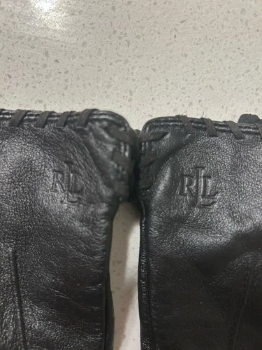 Lauren Ralph Lauren Black Leather Gloves Whipstitch RL Logo Wome - photo 3