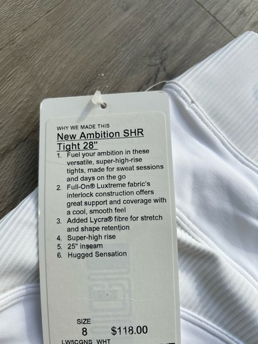 Lululemon New Ambition SHR Tight 28" - White - Size 8 - photo 3