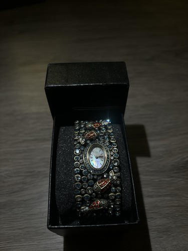Heidi Daus Crystal Ladybug Cuff Bracelet Watch Gold Tone