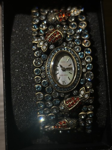 Heidi Daus Crystal Ladybug Cuff Bracelet Watch Gold Tone - photo 3