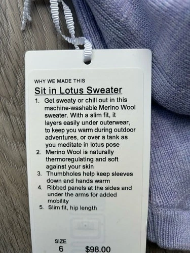 Lululemon Sit In Lotus Sweater Heathered Lilac Merino Wool Size - photo 4