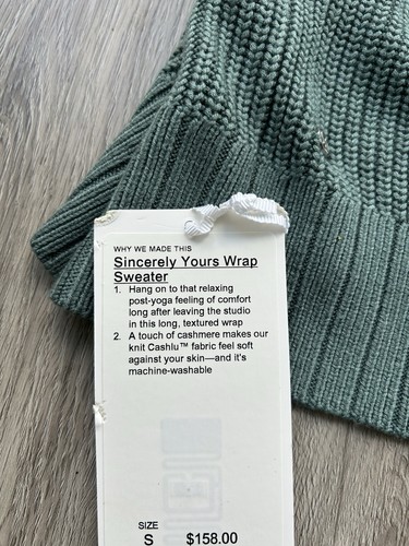 NWT Lululemon Sincerely Yours Wrap Sweater Tidewater Teal S Cash - photo 3