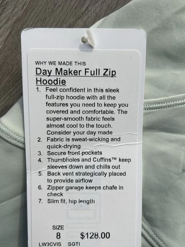 Lululemon Day Maker Full Zip Hoodie Jacket Springtime Green Size - photo 3