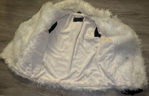 Women's Black Faux Leather Jacket w/ White Faux Fur Lining & Hoo - photo 3