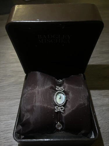 Badgley Mischka Women's Crystal Bow Bracelet Watch Silver Oval F