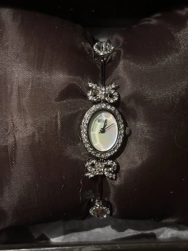 Badgley Mischka Women's Crystal Bow Bracelet Watch Silver Oval F - photo 2