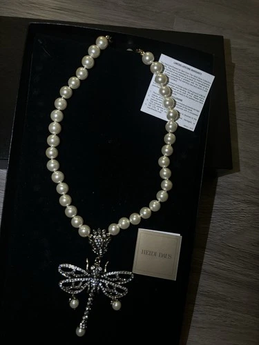 Heidi Daus Pearl Necklace Crystal Dragonfly Pendant Signed Desig - photo 2