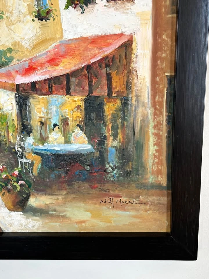 Large 49” Framed European Café Oil Painting – Wall Art - photo 2