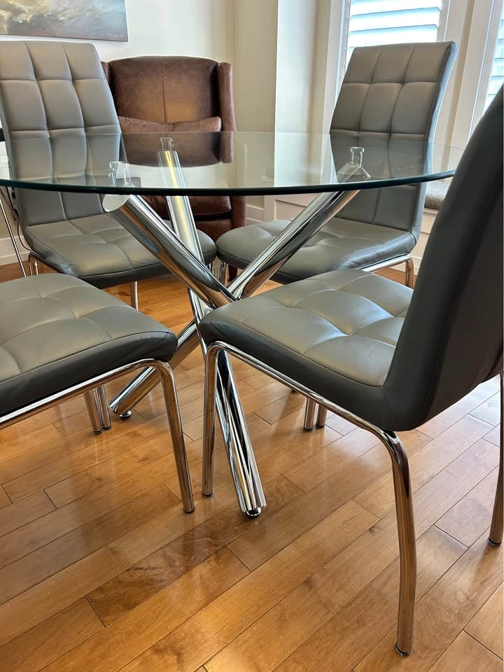 5-Piece Modern Glass & Chrome Dining Set - photo 4
