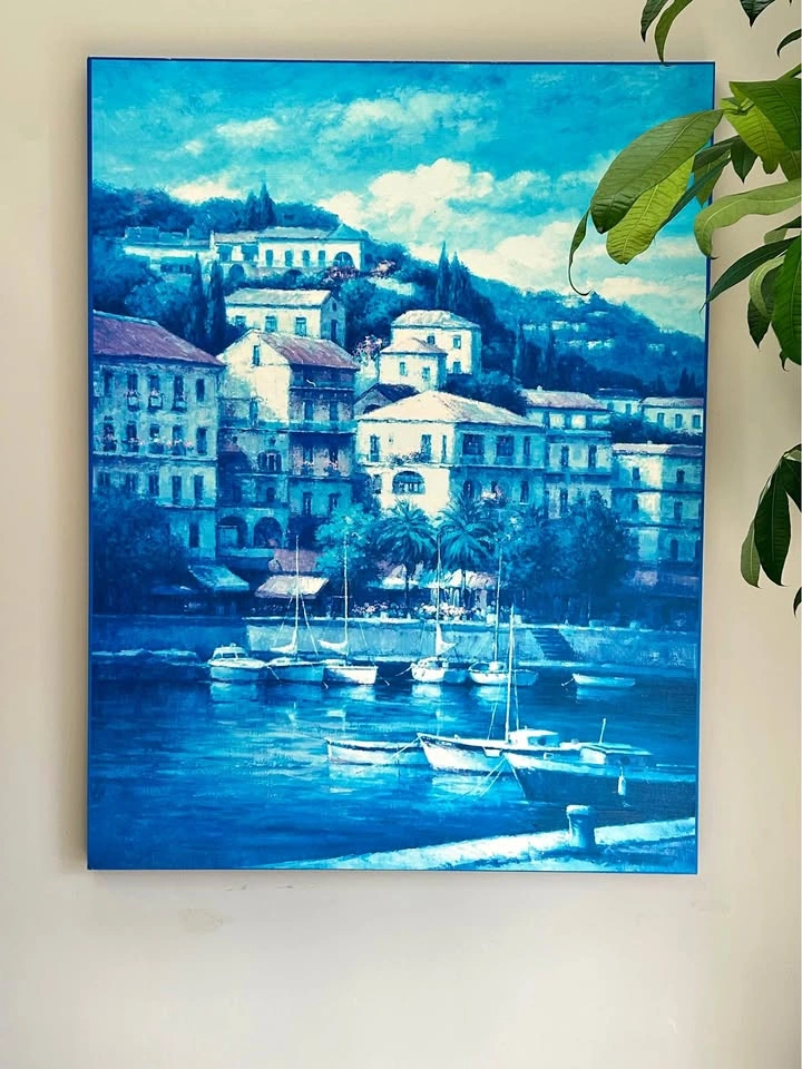 Large Coastal Harbor Canvas – Oversized Wall Art (53”)