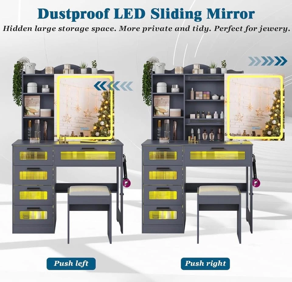 BNIB Vanity Table with RGB Lights, Sliding Mirror, and Stool - photo 5