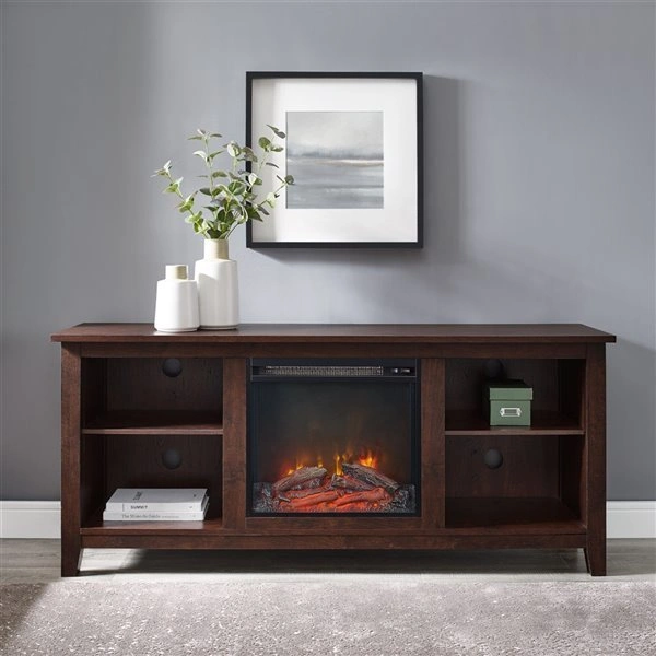 Walker Edison Farmhouse Fireplace TV Stand - 58-in - Brown - photo 3