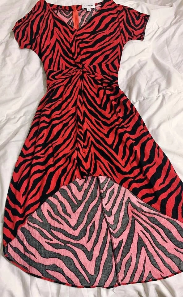 Red & Black Zebra Print Midi Dress - Size 6