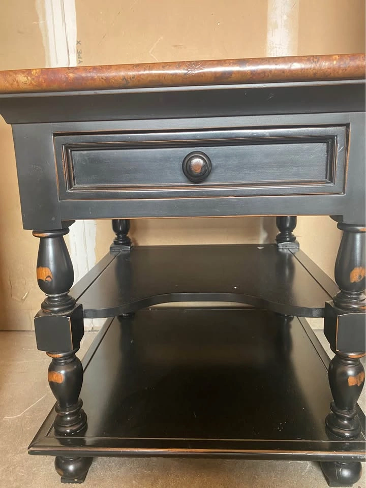 Solid Wood Marble Top Black End Table 24” sq x 27”h - photo 3