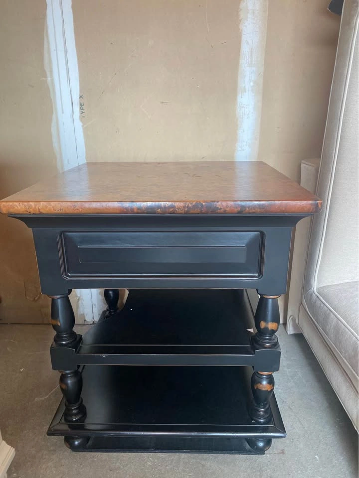 Solid Wood Marble Top Black End Table 24” sq x 27”h - photo 4