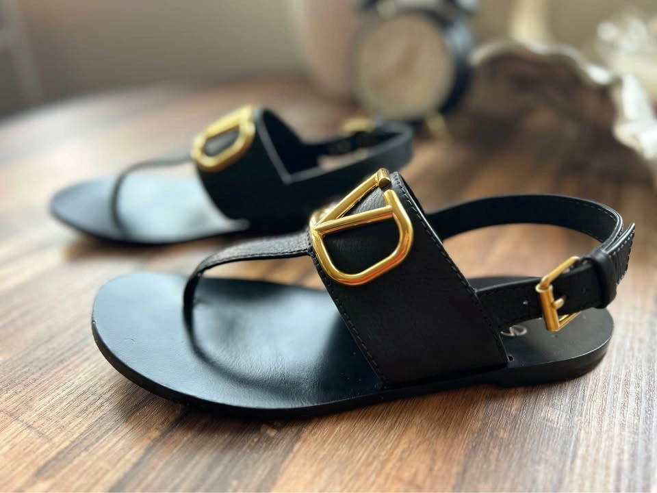 Valentino Garavani Black Gold V Logo Sandals - photo 2