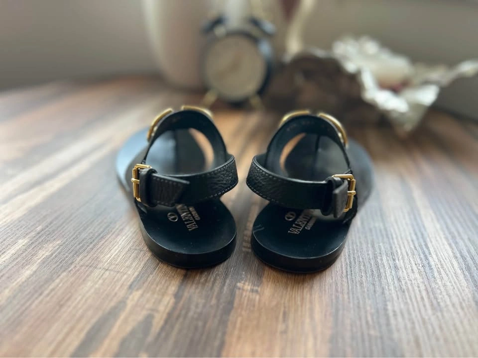 Valentino Garavani Black Gold V Logo Sandals - photo 3