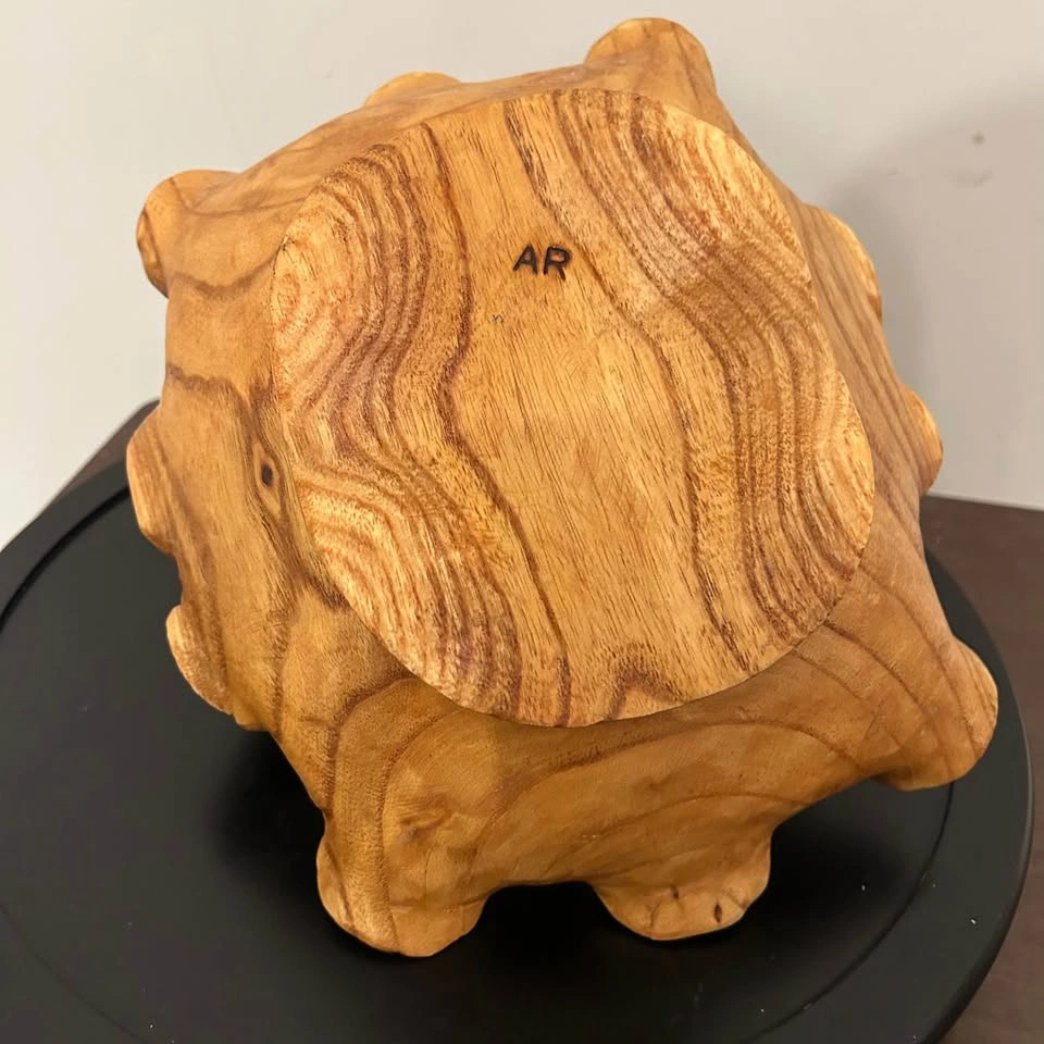 Signed Hand-Carved Monkey Pod Wood Basket – Sculptural Wavy Bowl - photo 4