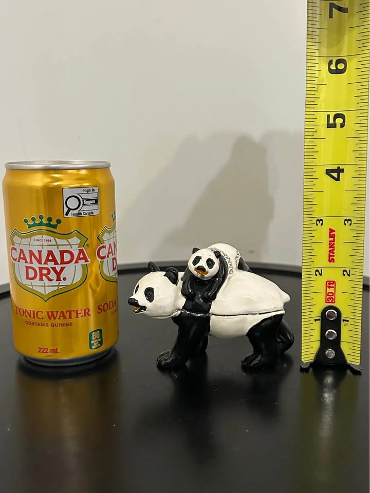 Vintage Jeweled Panda & Baby Trinket Box – Enameled Metal - photo 2