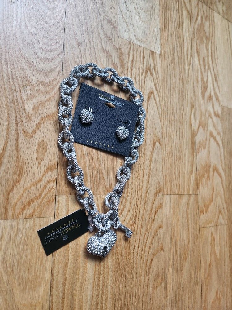 Traci Lynn Rhinestone Heart Padlock Necklace with Key Charm - photo 3