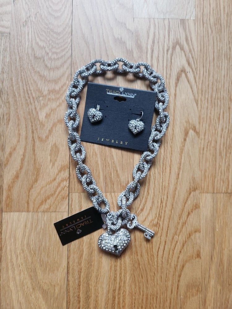 Traci Lynn Rhinestone Heart Padlock Necklace with Key Charm - photo 5