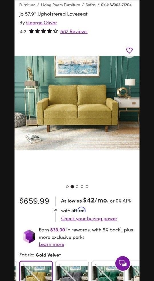 Velvet Loveseat - photo 2