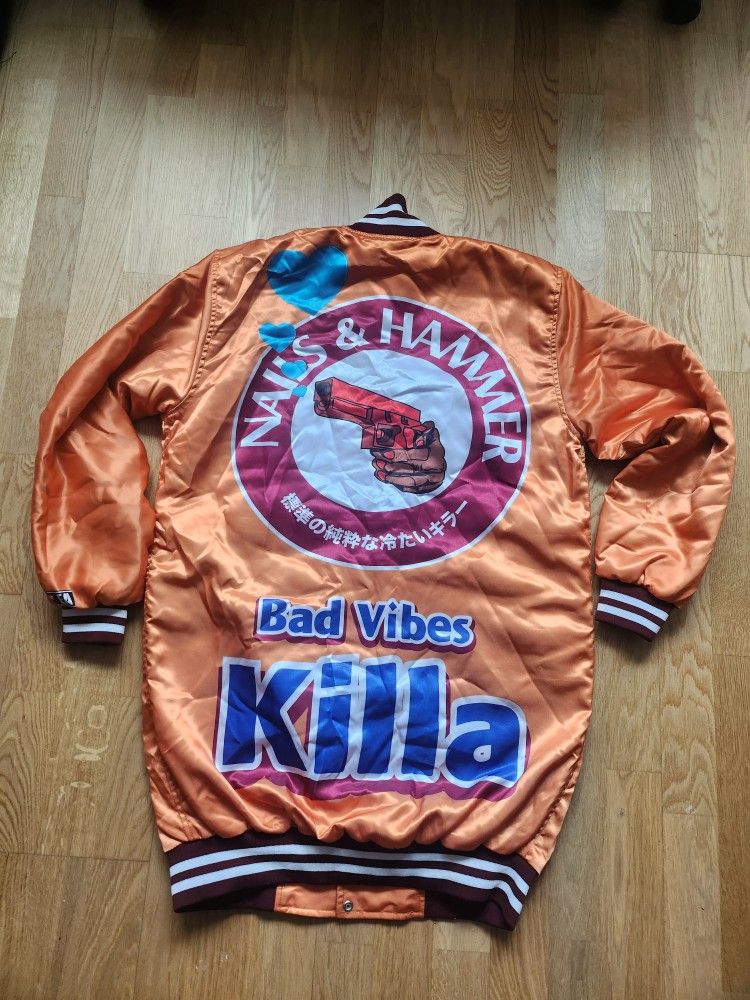 Orange and blue Nails & Hammers Midi varsity jacket