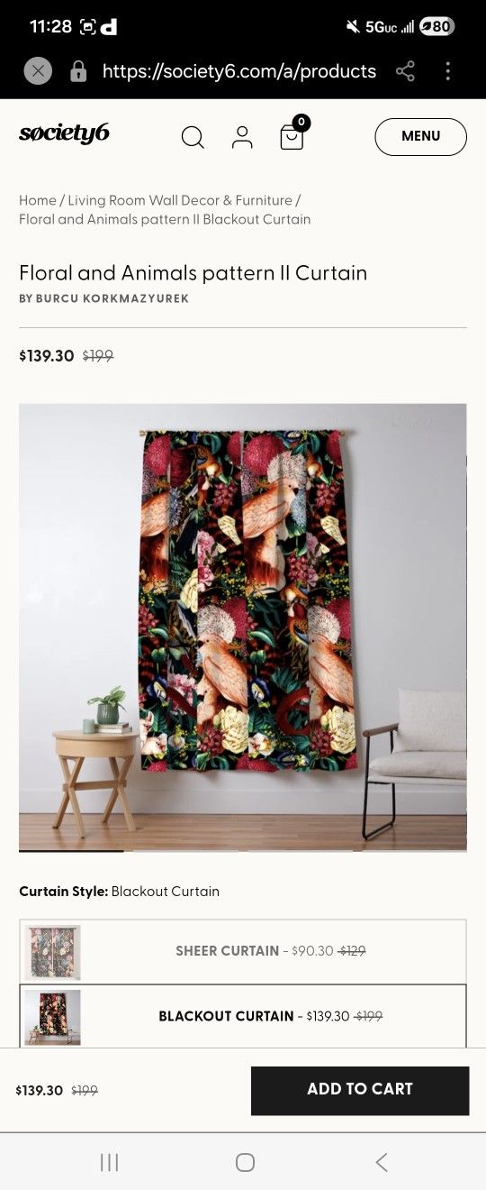 ONE Floral and Animals Pattern II Blackout Curtain