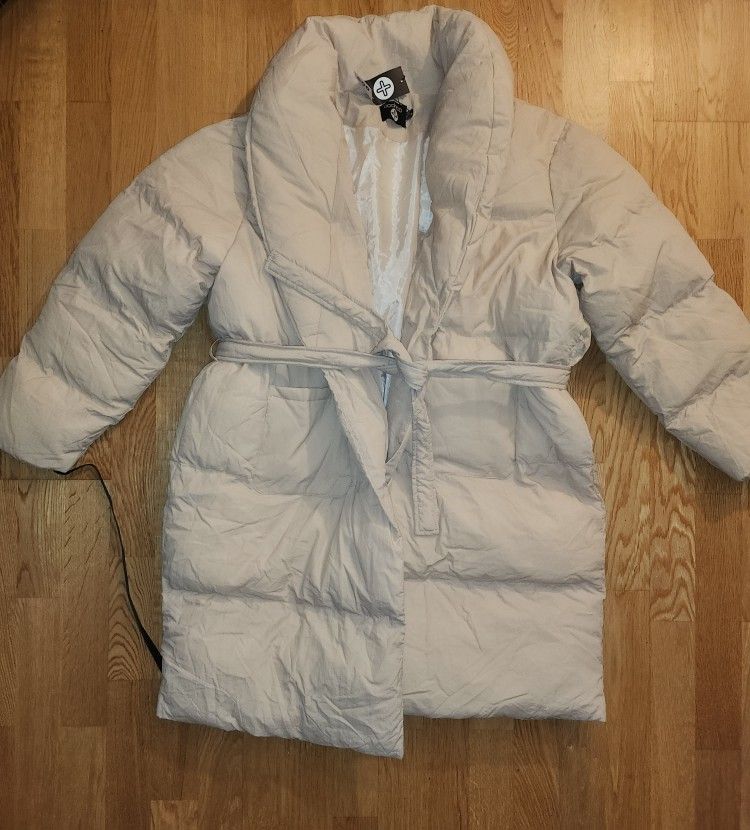 Boohoo Stone Color Plus Longline Wrap Belted Puffer - photo 2