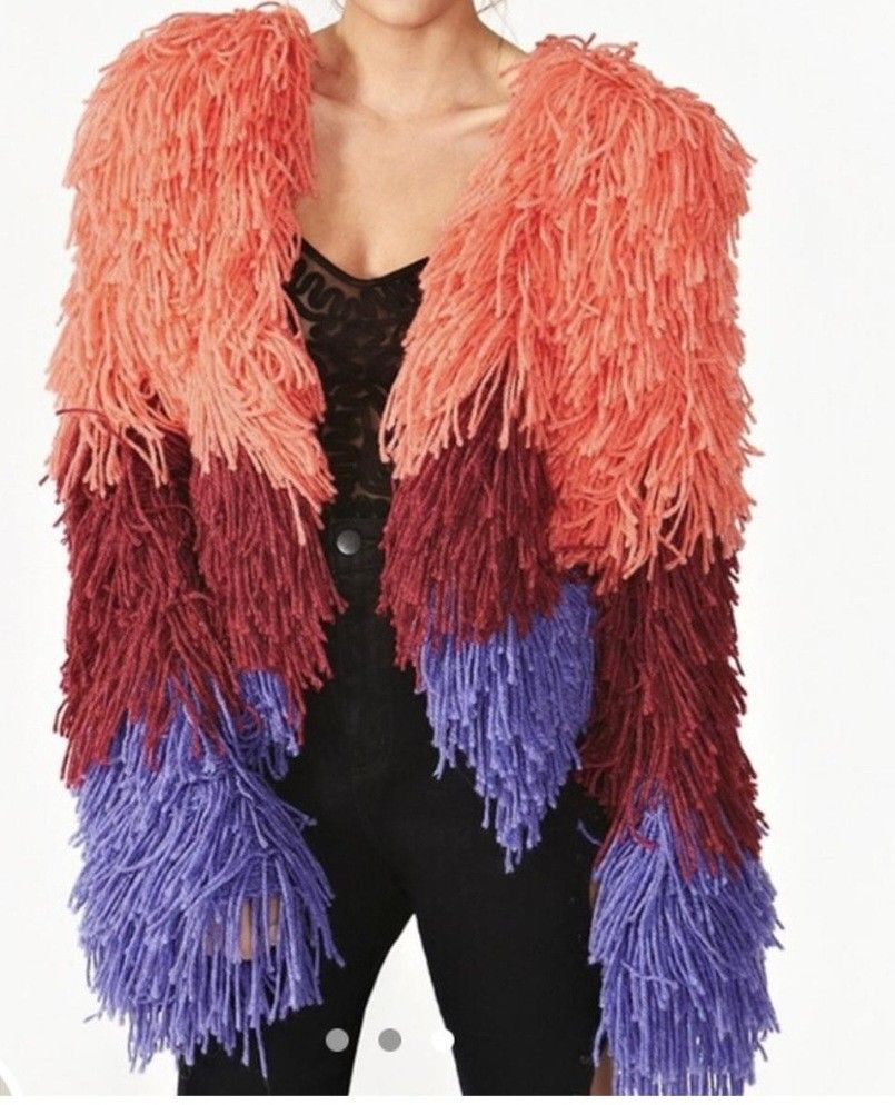 Vintage Nasty Gal Shaggy Ombré Crochet Wool Tassel Cardigan