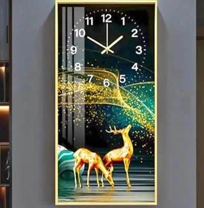 LED Wall Clock Gold Frame Deer Art - Non-Tickling Porcelain Pain
