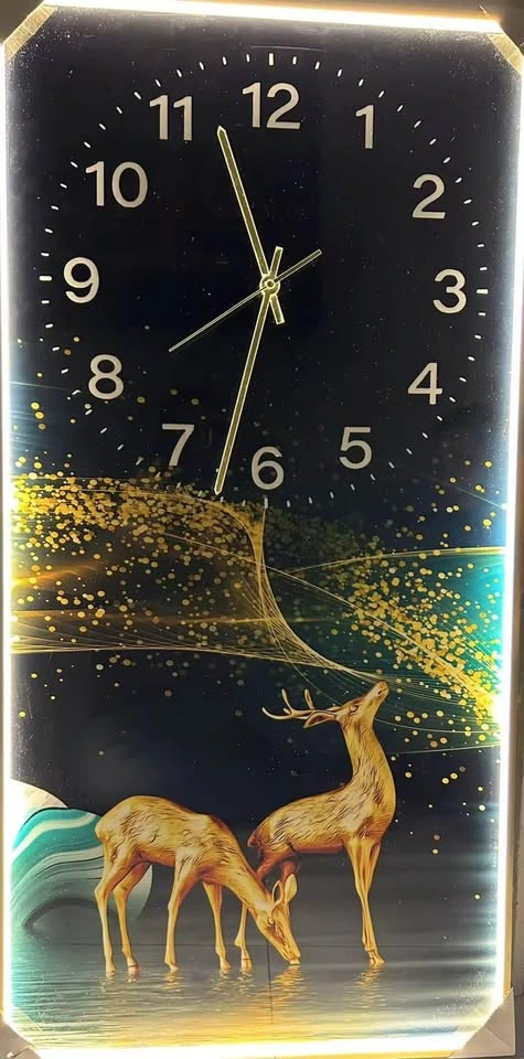LED Wall Clock Gold Frame Deer Art - Non-Tickling Porcelain Pain - photo 2