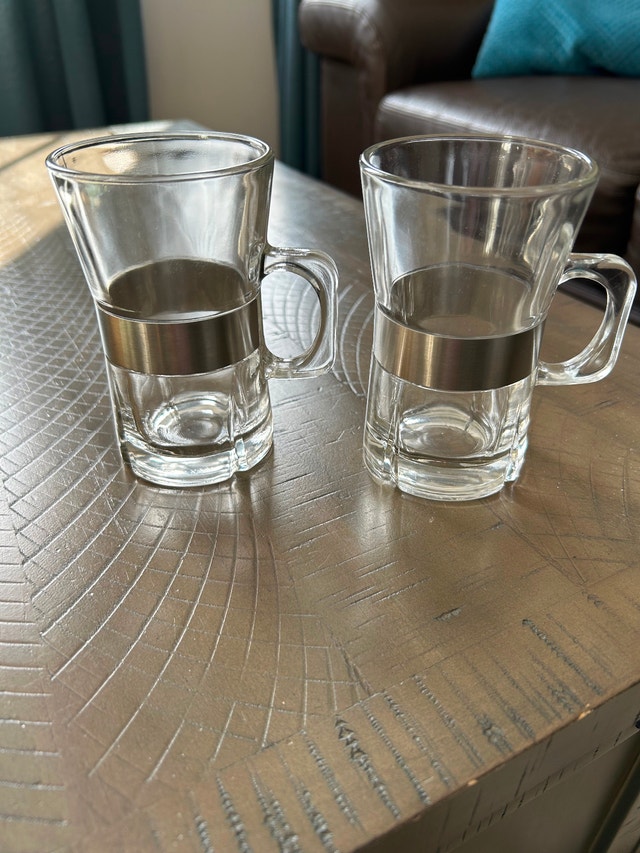 Modern Glass Mugs with Steel Bands, 2 (Brampton)