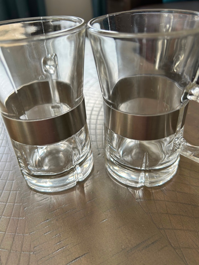 Modern Glass Mugs with Steel Bands, 2 (Brampton) - photo 4
