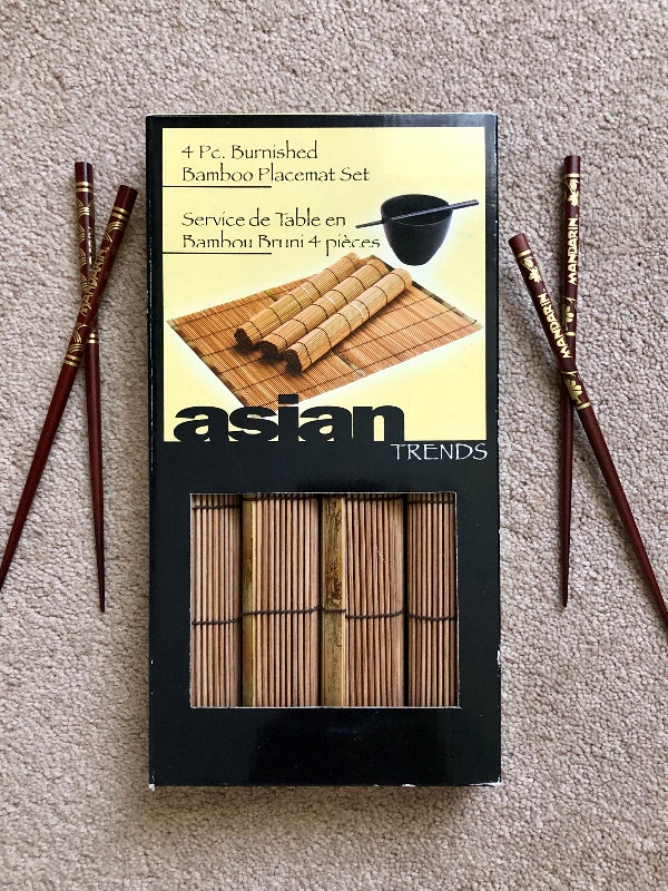 Four Bamboo Placemats + 2 Sets of Chopsticks, Never Used