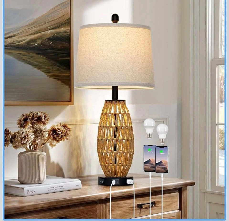(New) Boho Rattan Table Lamp Single