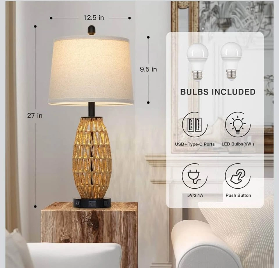 (New) Boho Rattan Table Lamp Single - photo 2