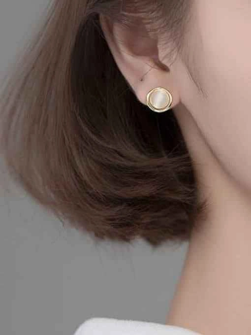 14K Gold Plated Cat's Eye Stud Earrings - photo 3
