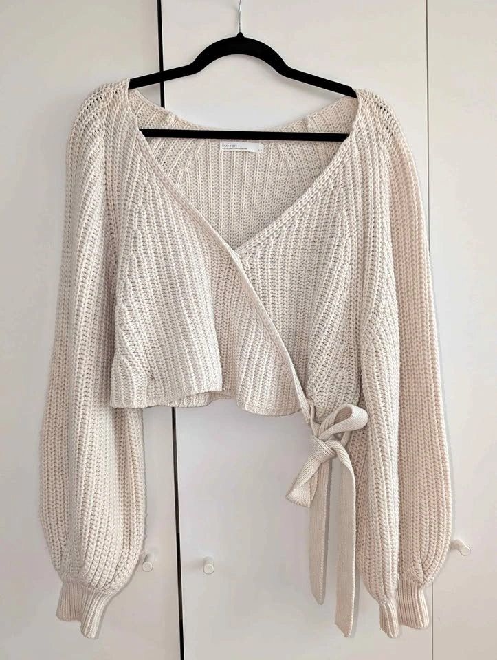 Oak + Fort Cropped Wrap Knit Sweater (Cream) Size S