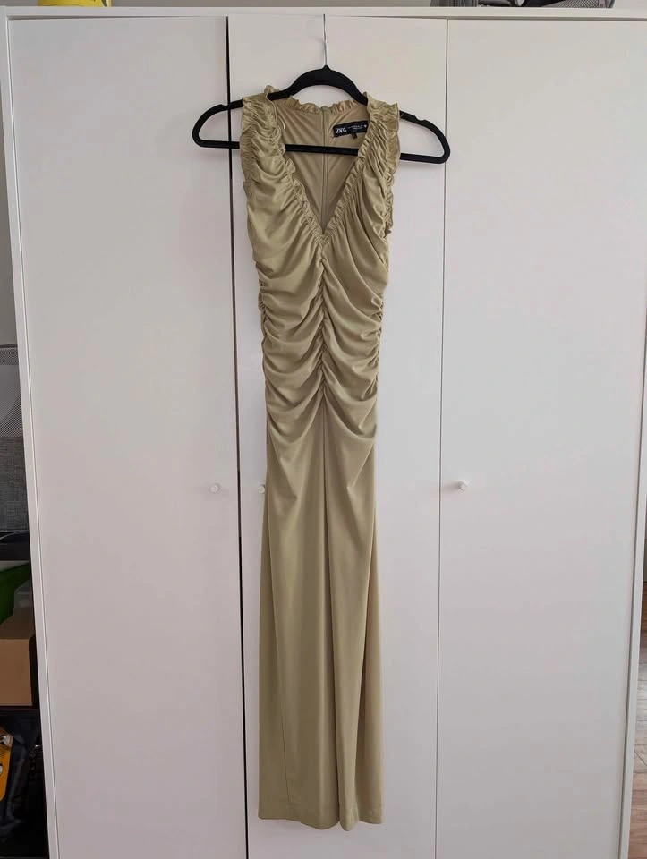 ZARA Sleeveless Ruched Midi Dress (Light Green) XS - photo 3